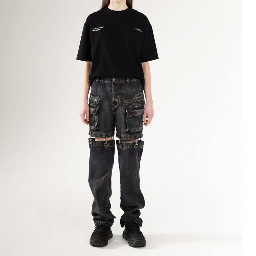 Lost Island Detachable Washed Denim Pants